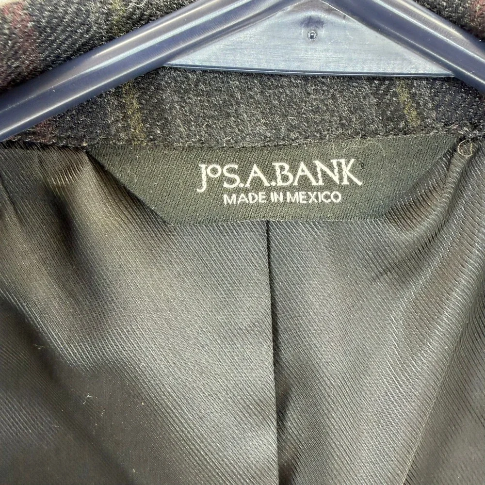 NEW Jos A Bank Plaid Tuxedo Dinner Jacket Satin Peak Lapel Burgundy Gray Men 42R
